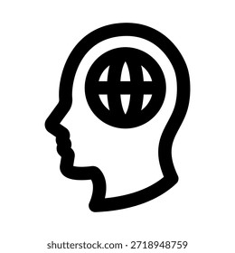 Cabeza Humana Con Icono De Línea Moderna Globo. Profesional símbolo de Vector mínimo que representa el pensamiento global, el conocimiento internacional y la conexión mundial.
