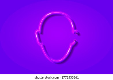 Human head glowing 3D symbol, card template. Realistic vector illustration. Purple background.