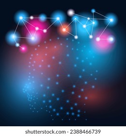 Cabeza humana, líneas triangulares brillantes, pensamiento imaginativo, maravilla del cerebro humano. Ilustración vectorial.