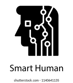 Human head graphic as circuit board design depicting human intelligence
