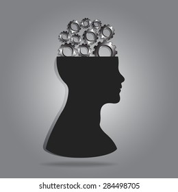Human head with group of gears as ideas creative for working concept,vector illustration