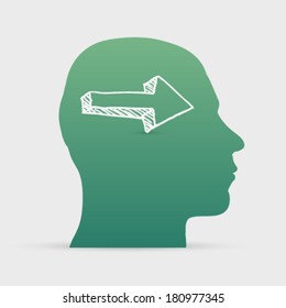 Human head with hand drawn arrow icon background illustration