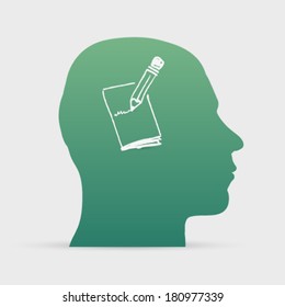 Human head with hand drawn pencil write on paper icon background illustration