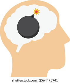 Human head with hangman's rope instead of brain. Thinking killing himself by hanging end end life. Modern flat vector illustration

