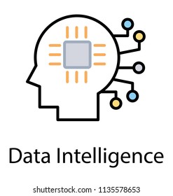 
Human head having a processor chip with digital electronic rays, data intelligence icon 
