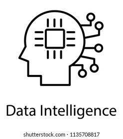 
Human head having a processor chip with digital electronic rays, data intelligence icon 
