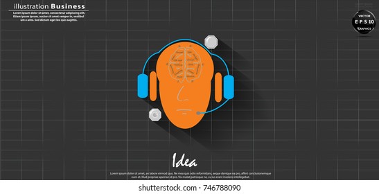 
Human Head headphone, Brain Sketch, Text various,    -  modern Idea and Concept Vector illustration Business Infographic template.
