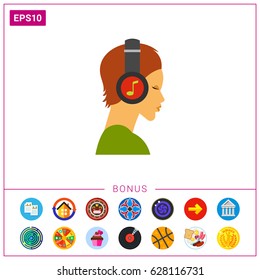 Human head with headphones icon