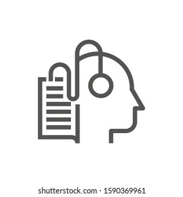 Human head with headphones isolated vector outline icon, musical profile icon