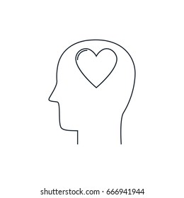 Human head with heart icon ,love symbol, flat design ,thin line style. Stroke vector pictogram concept for web design