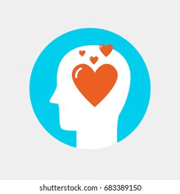 Human head with heart icon ,love concept flat style. Creative logo design. Modern pictogram concept for web design