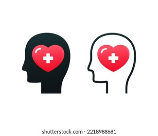 Human head with heart icon. Mental health. Illustration vector