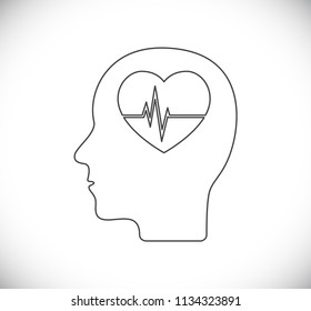 human head with heart oscillogram - outline icon