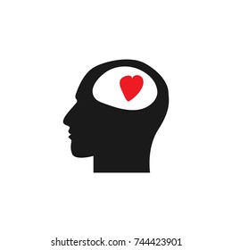 Human head with Heart symbol on white background