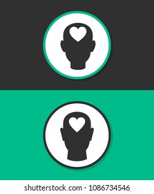 Human head with heart vector icon.