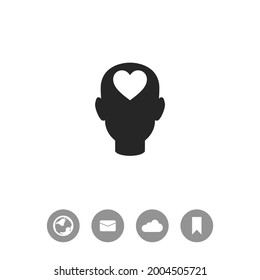 Human head with heart vector icon.