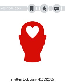 Human head with heart vector icon.