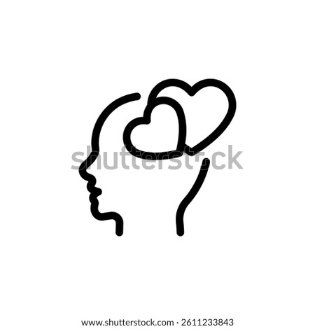 human head with hearts icon. symbolizing love, affection, empathy, and positive thinking. Ideal for concepts related to mental health, romance, relationships