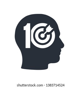 Human head, hitting the target. Ten. Best solution. Vector icon.