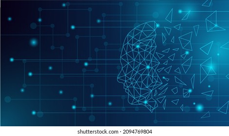 Antecedentes de la tecnología de inteligencia artificial del Holograma de cabeza humana. Vector de concepto de IA y ciencia