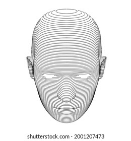 Human Head in Horizontal Lines or Slices Over White Background. Front View