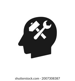 Human head with hummer and wrench sign silhouette black vector illustration