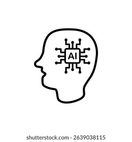 Human Head Icon With Ai Chip, Technology Icon, Vector Illustration, Symbol, Design Logo Template Pictogram, For UI or Ux Isolated On White for Mobile App, Editable