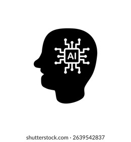 Human Head Icon With Ai Chip, Technology Icon, Vector Illustration, Symbol, Design Logo Template Pictogram, For UI or Ux Isolated On White for Mobile App, Editable
