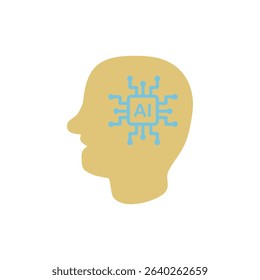 Human Head Icon With Ai Chip, Technology Icon, Vector Illustration, Symbol, Design Logo Template Pictogram, For UI or Ux Isolated On White for Mobile App, Editable