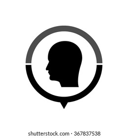 Human head icon - black vector icon; map pointer;  message bubble