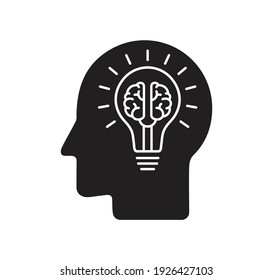 Human head icon with brain and Creative idea light bulb brain, isolated on white background, vector illustration