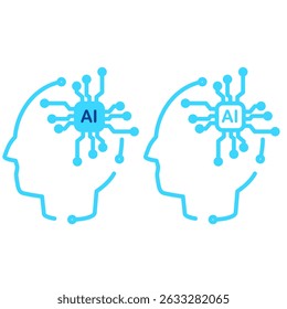 Chips de icono de cabeza humana AI, icono de pictograma de estilo plano para App móvil UI o UX, diseño de logotipo de Ilustración vectorial, aislado en blanco
