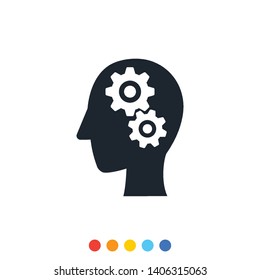 Human head icon and cog symbol. 