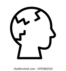 Human head icon with cracked skull or vector illustration, isolated sign symbol vector. High quality black style vector icon.