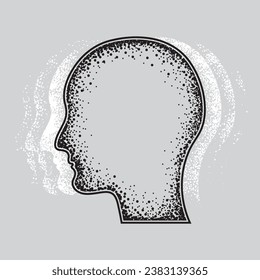 Human head icon, dots design. Mental health, concept of multiple personalities. Vector illustration, EPS 10.