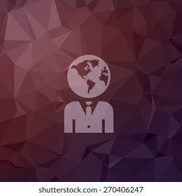 Icono de cabeza humana en estilo plano para web y móvil, moderno diseño minimalista plano. Icono blanco vectorial sobre fondo poligonal abstracto