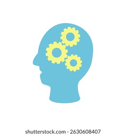 human head icon with gear wheel, flat style pictogram icon for ui or ux mobile app, vector illustration logo symbol design, isolated on white