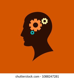 Human head icon with gears, symbolize for thinking process