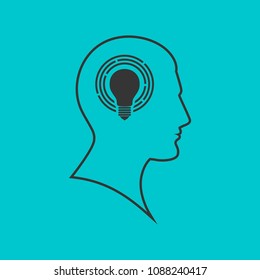 Human head icon with light bulb for creative thinking and solution concept