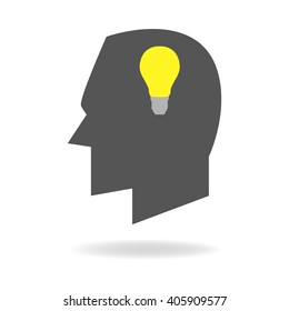 Human head icon with light bulb for creative thinking and solution concept