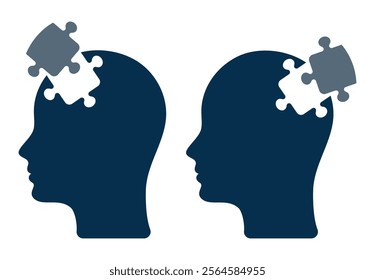 Human head icon with one missing puzzle element. Creativity, inspiration, logical thinking. The potential of the human brain.