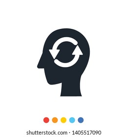 Human head icon and refresh symbol. 