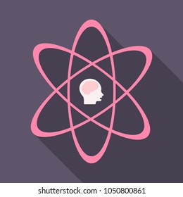 Human head and icon of science. The concept of scientific discoveries.