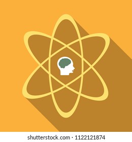 Human head and icon of science. The concept of scientific discoveries.