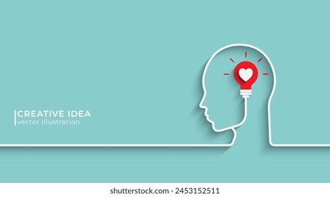 Human head icon silhouette with bulb and heart as conceptual symbol. innovation and creative idea concepts. Vector illustration design for template design, business, web, brochure and banner.