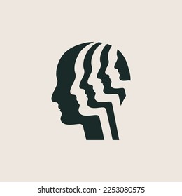 Human head icon, silhouette. Inner voices or personalities. Mental health, self development. Vector illustration