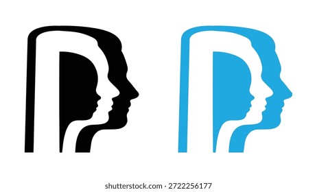 Icono de la cabeza humana, silueta. Voces interiores o personalidades. Salud mental, autodesarrollo. Silueta estilizada de la cabeza humana. 