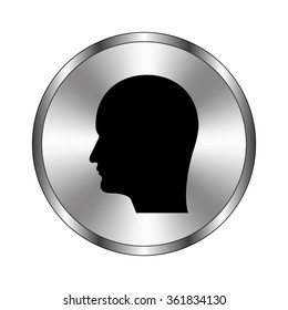 Human head icon - vector icon;  metal button