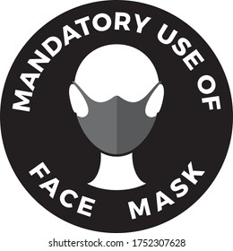 Human head icon wearing protective face mask and text Mandatory use of Face Mask. Protection against Coronavirus, COVID-19 virus. Flat vector illustration