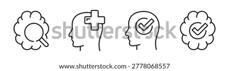 Human head icons indicating mental health check on plain background. Editable stroke